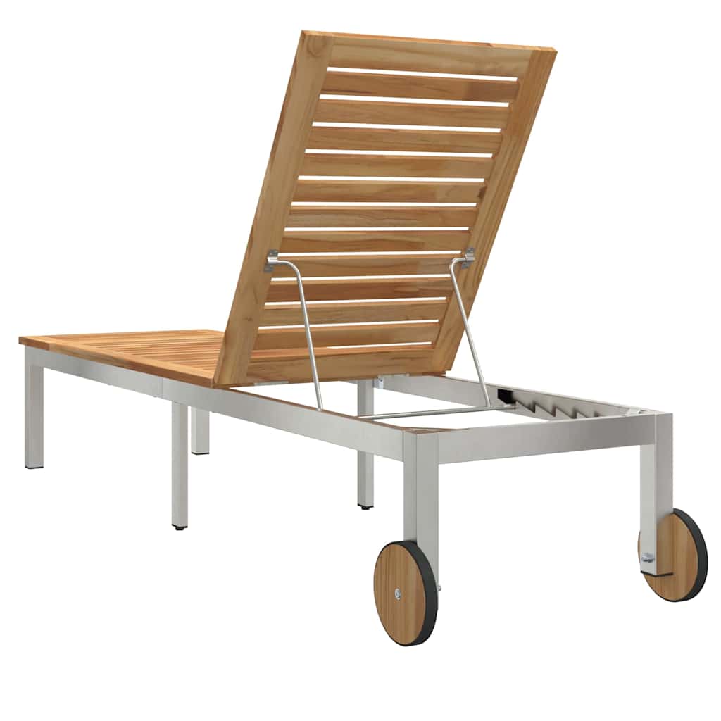Sun Lounger Reclining Brown 207 x 58 x 35cm Solid Acacia wood
